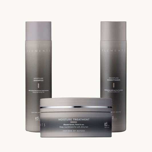 IdHAIR ELEMENTS Moisture Rútínan – sjampó, hárnæring og hárkúr